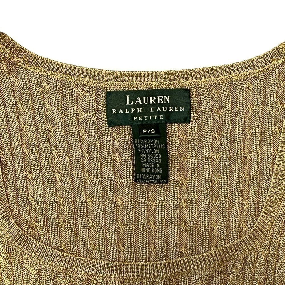 Lauren Ralph Lauren Metallic Cable Knit Tank Top. Gold Size Small Petite #1347 - Picture 2 of 6